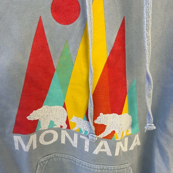 Unisex size medium Blue Graphic distressed  Hoodie Montana - Picture 2 of 8